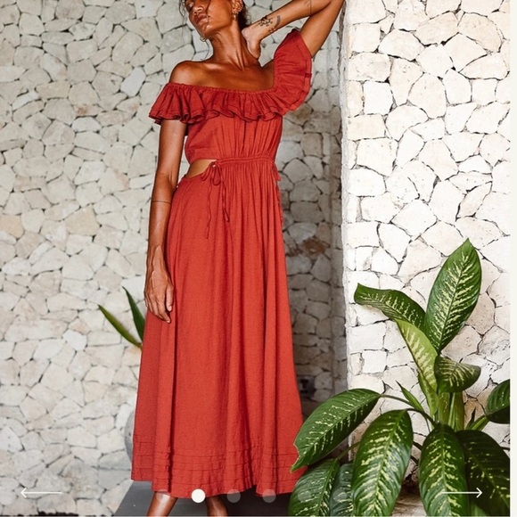 NWT Tuckernuck CLEOBELLA Linen Blend Daria Midi Dress in Deep Brick Size M - Picture 15 of 16